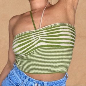 SHEIN Green & Cream Striped Top